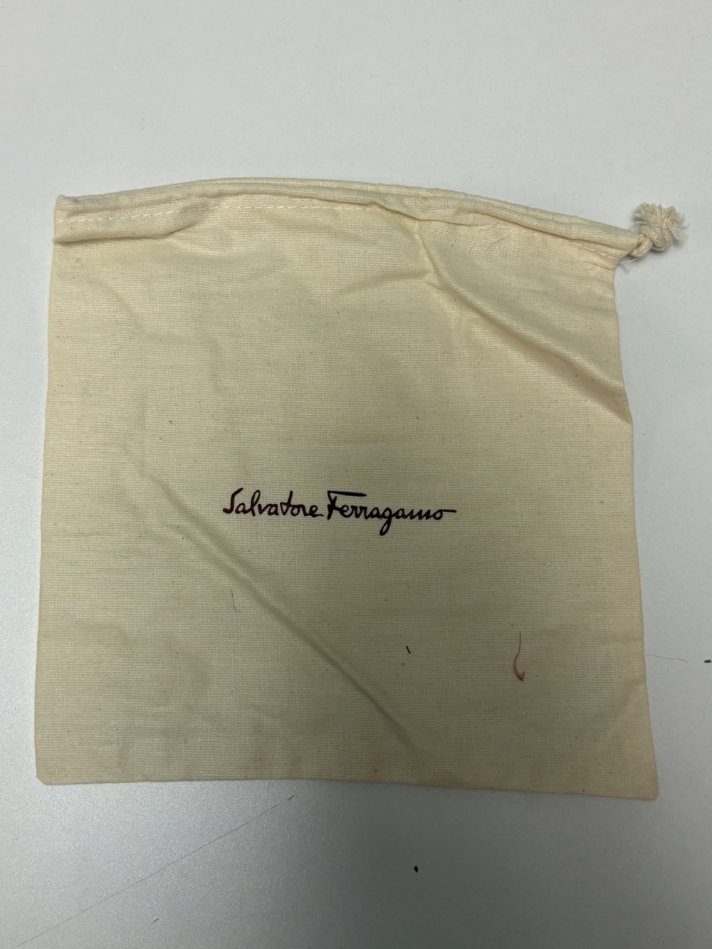 Salvatore Ferragamo Cream Drawstring Dust Bag with Brown Logo